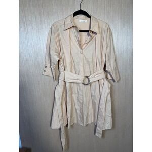 Nocturne $180 Beige Mini‎ Shirt Dress Belted Cotton Blend Size 40 Women's